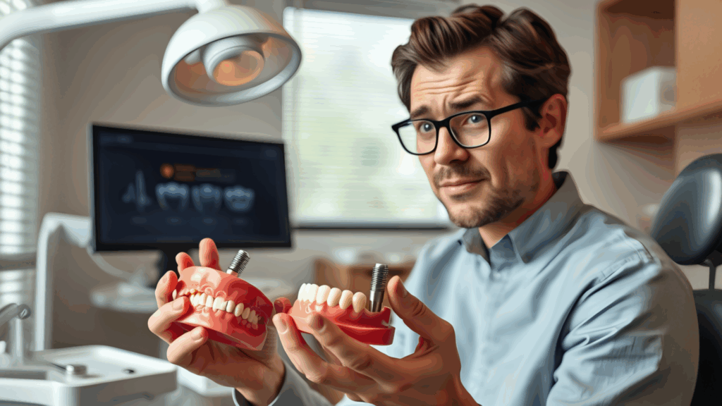 Patient sitting in a premier Silver Spring dental office considerring implants