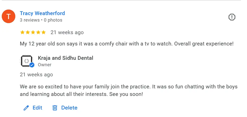 A review of the Silver Spring pediatric dentistry "Kraja and Sidhu Dental", written by Tracy Watherford. It praises the quality of the facilities and overall patient experience.